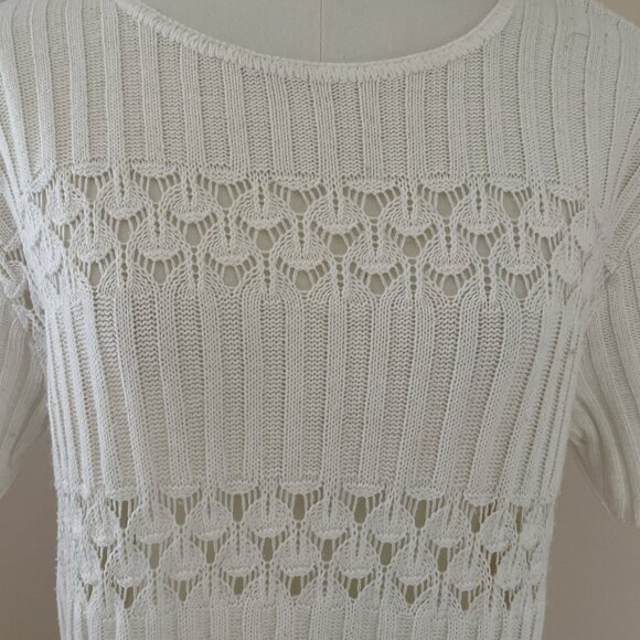 Two Roads Open Weave Ribbed Sweater Women's L Ivory Lightweight Scalloped Boho - Picture 2 of 8